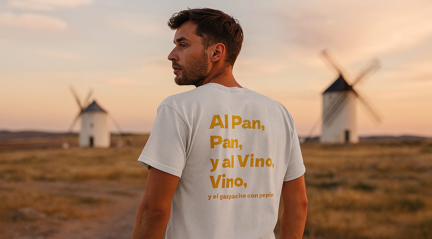 Camiseta Al Pan, Pan y al Vino, Vino junto a los molinos de La Mancha